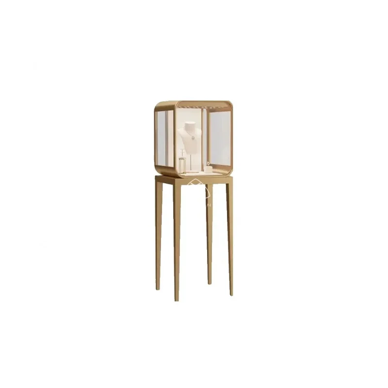 custom.High-end Modern Glass Ceiling Designs Jewellery Shop Transparent Display Cabinet VIP Area Display
