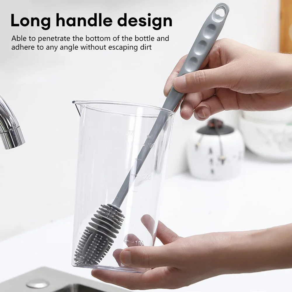 Silicone Cup Brush Long-handled Cup Scrubber Glass Cleaner Kitchen Cleaning Tool Wineglass Bottle Glass Cup Cleaning Brush