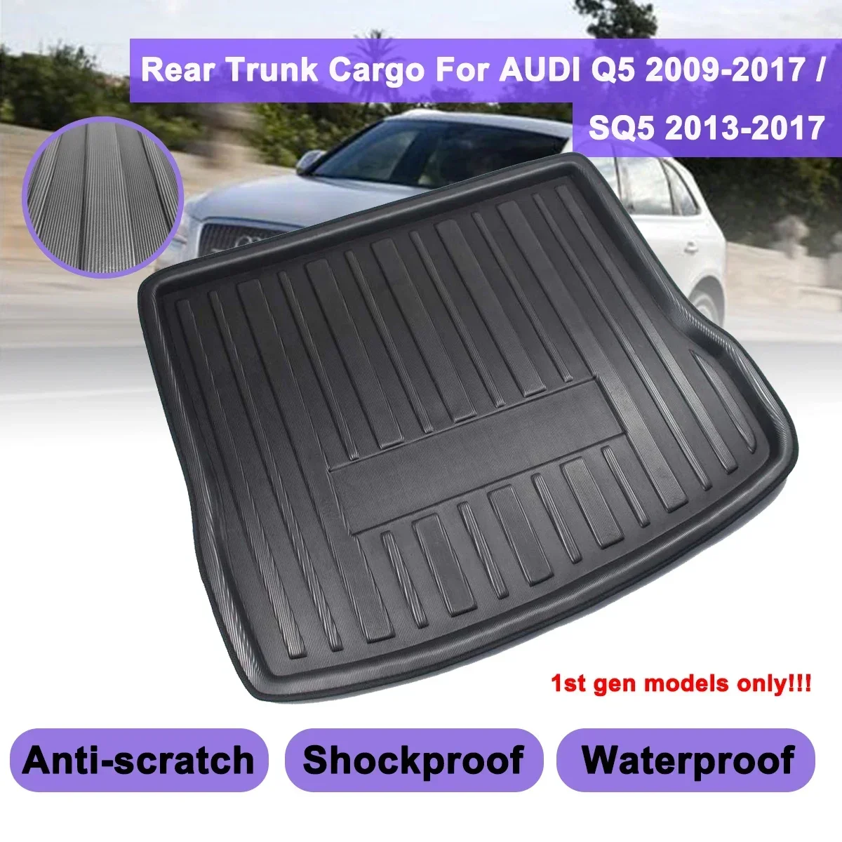 Rear Trunk Cover Matt Cargo Liner Boot Tray Floor Carpet Mat Kick Pad  For AUDI Q5 SQ5 2008 2009 2010 2011 2012 2013 2014 - 2017 view 3