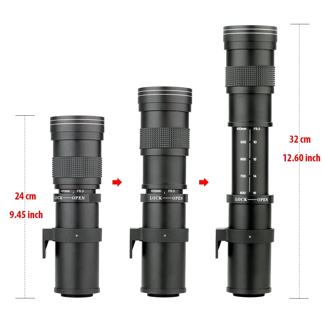 عدسة كاميرا Lightdow اليدوية 420-800 مم F8.3-16 عدسة تكبير المقربة لكاميرا Canon Nikon SLR وسوني بدون مرآة