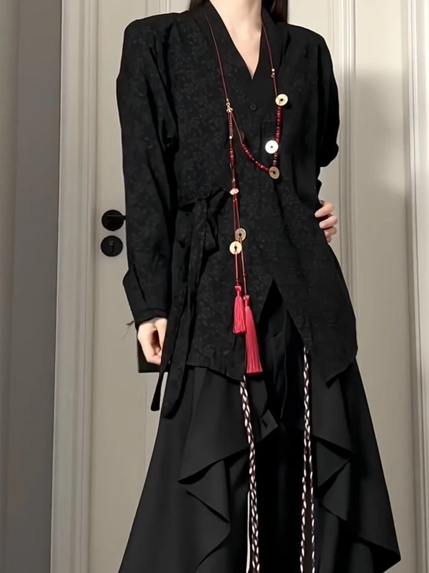 

Хэллоуин k Готический комплект ханьфу с кисточками, широкие брюки, длинный топ све, одежда для косплея Yohji Yamamoto Sle