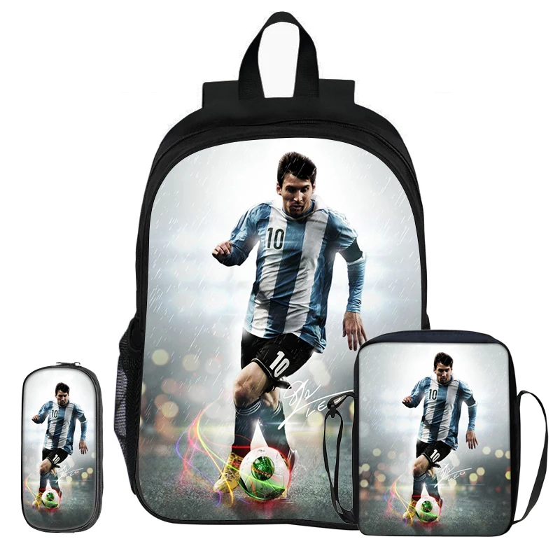 Football Star Rucksack child Mochila Sports Schoolbag 3Pcs Set Backpack Shoulder Bags Pencil Bags M-Messi Bookbag Kids Gift