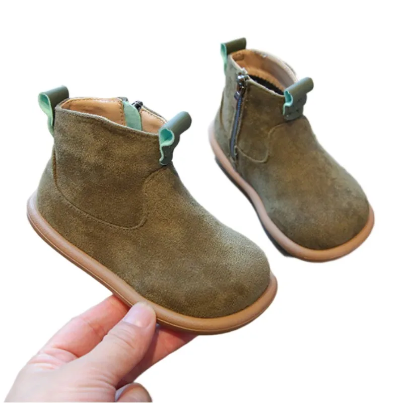 

Короткие бархатные сапоги в стиле ретро из матовой кожи для девочек, осенне-зимние новые детские сапоги для верховой езды, универсальные повседневные хлопковые сапоги для мальчиков, коричневые 21