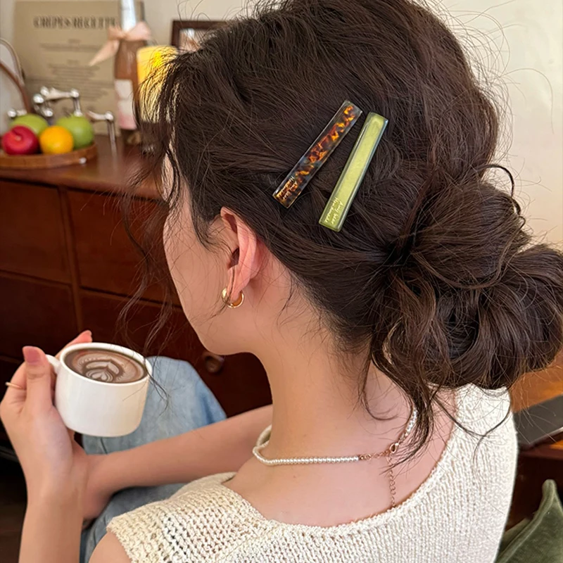 2 unids/set de pinzas para el cabello de acetato, horquillas geométricas con fuente, Pin lateral, accesorios para el cabello simples y dulces para mujer