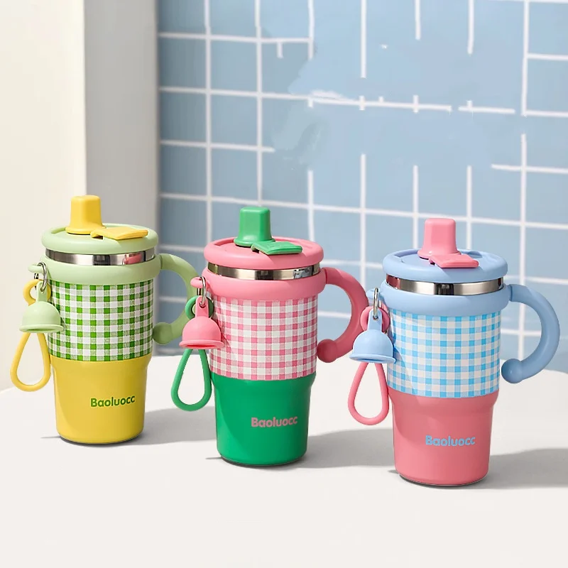 

600ML 304 Stainless Steel Thermos Straw Cup for Girls Double-drinking Cup Car Ice Cup Student Office Water Bottle