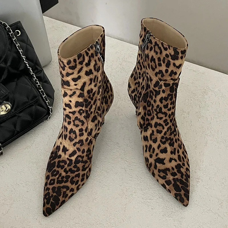 Autumn Winter Fashion Leopard print Footwear Women Ankle Boots With Heels Shoes Female Modern Ladies Short Boots Pumps Shoes