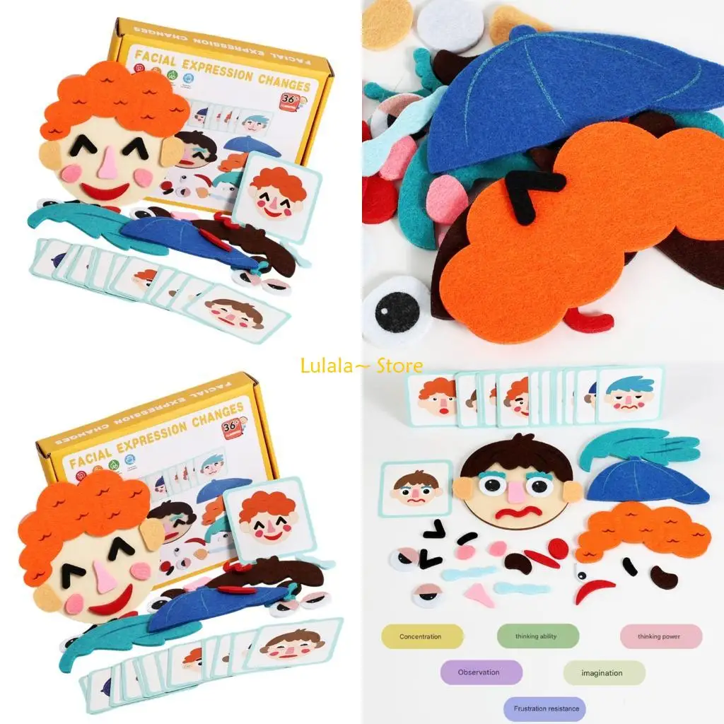 

Y4QA Kids Educational Sticker Puzzle Safe Felt Face Features Set For Emotional Expression Development