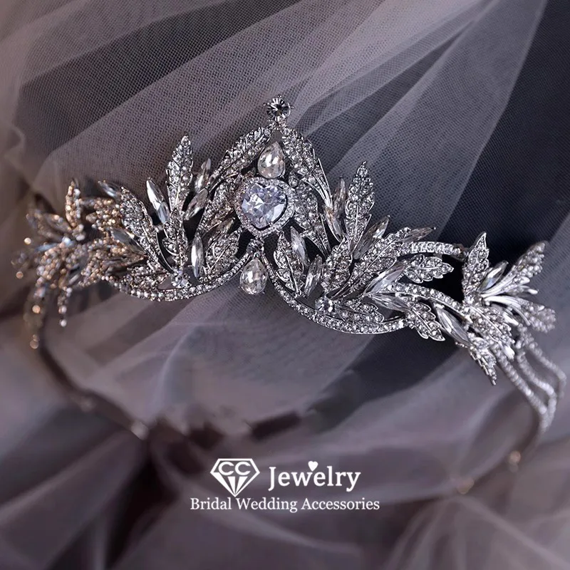 CC Wedding Crown Women Hair Accessories Bridal Headbands Engagement Hairwear 100% Handmade Leaf Shape Pageant Diadems Gift AN486