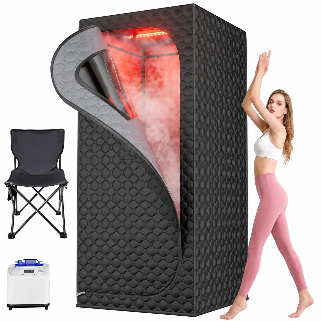 Portable Infrared Sauna Tent, 1500W Steamer Personal Sauna for Home