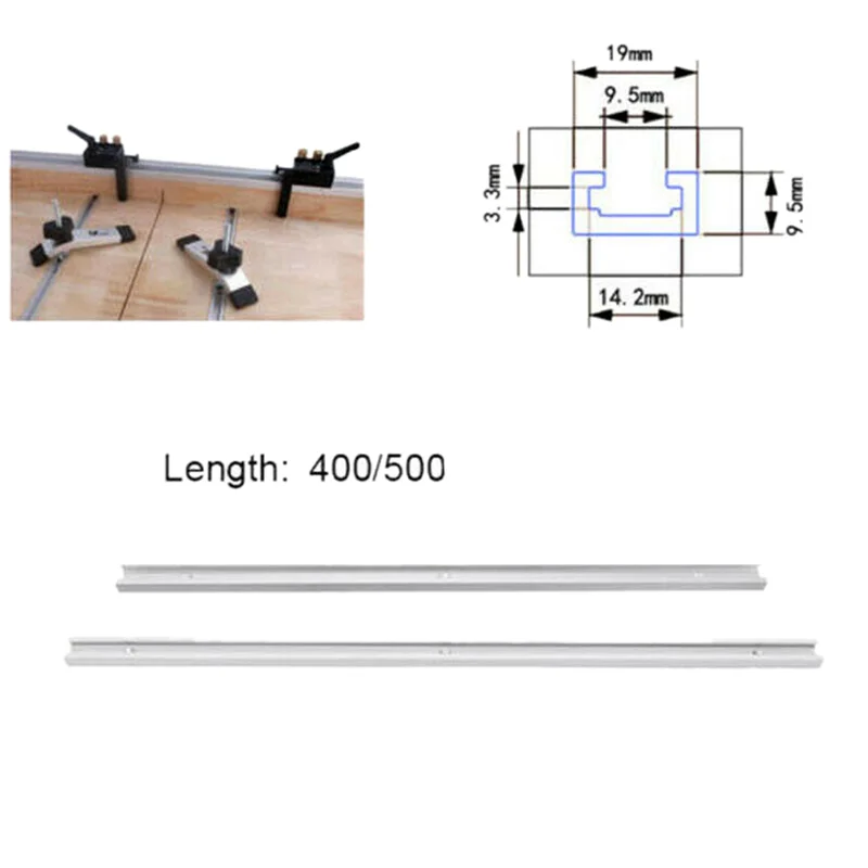 ABRW-4X Dispositivo di scorrimento per barra in alluminio con binari a T Dispositivo per maschera con scanalatura a T per asta calibro per sega da tavolo (500 mm)