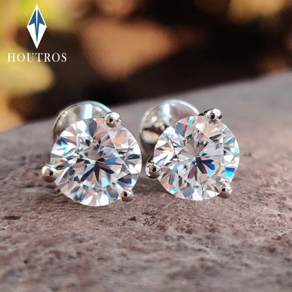 

0.3-2CT Round Cut Moissanite Stud Earrings for Women Men Triple Setting 3 Prongs Classic Solitaire Ear Studs S925 Silver Jewelry