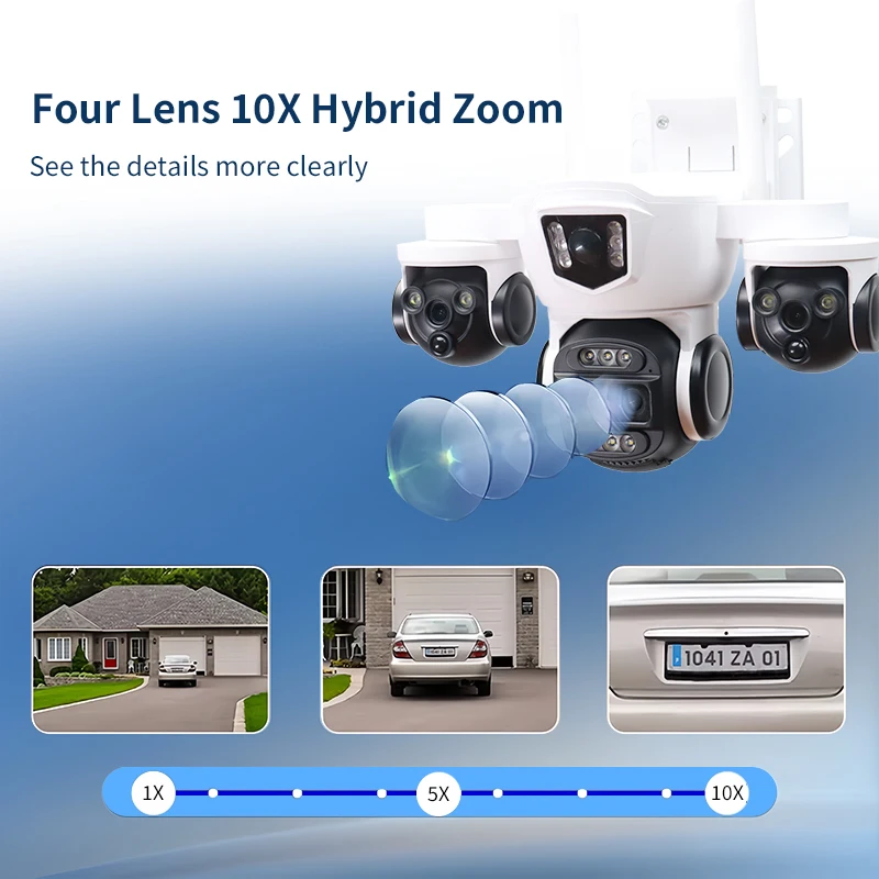 OKAM PRO كاميرا مراقبة للمنزل HD 20MP 10x زووم بصري ثلاثي الشاشة كاميرا خارجية ملونة للرؤية الليلية تتبع الحركة IP CCTV #4