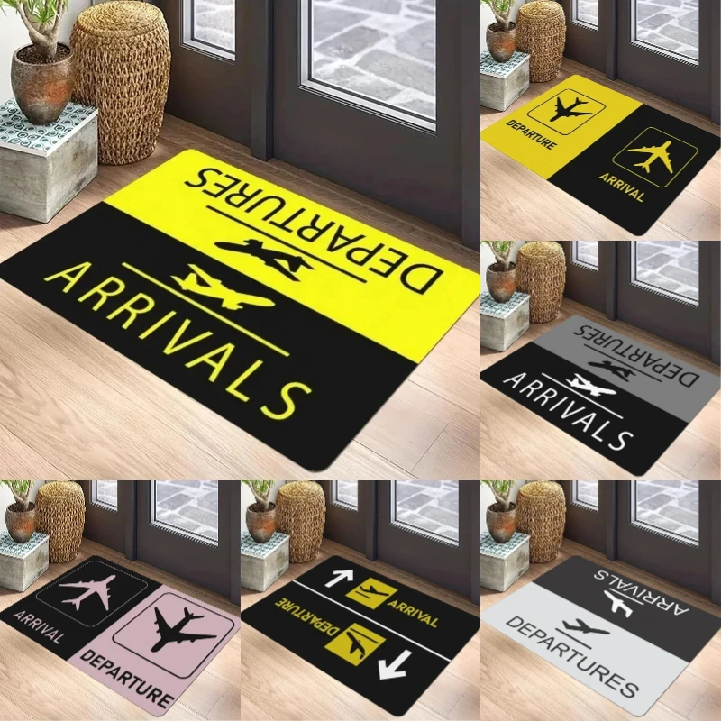 Aviation Theme Carpet Mat - Airport Sign Airplane Icon Departure Arrival Traffic Pilot Gift Decorative Home