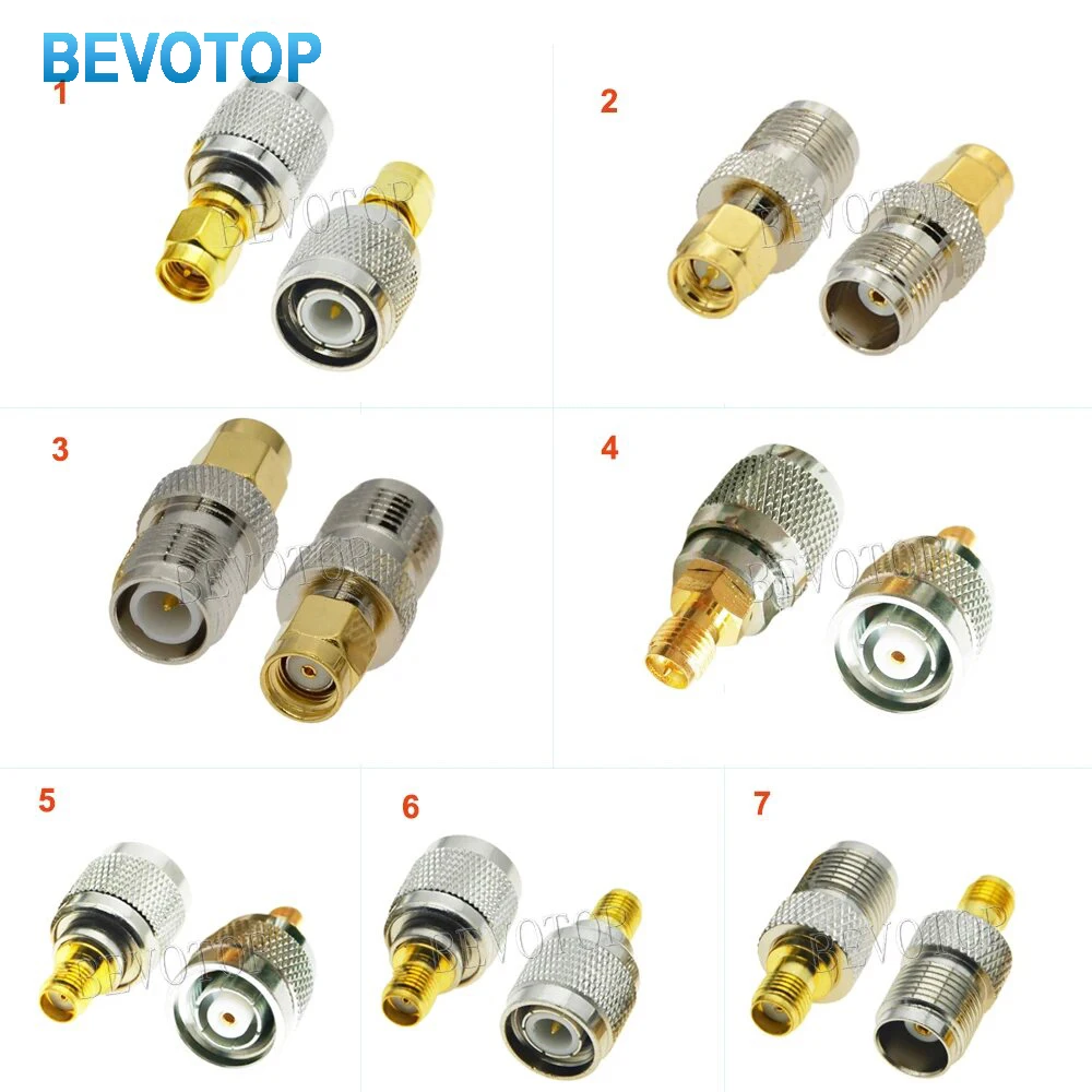 10PCS TNC To SMA Male Female Connector RPTNC To RPSMA Male Female Coaxial Test Converter Brass Nickel Plated Brass Copper RF