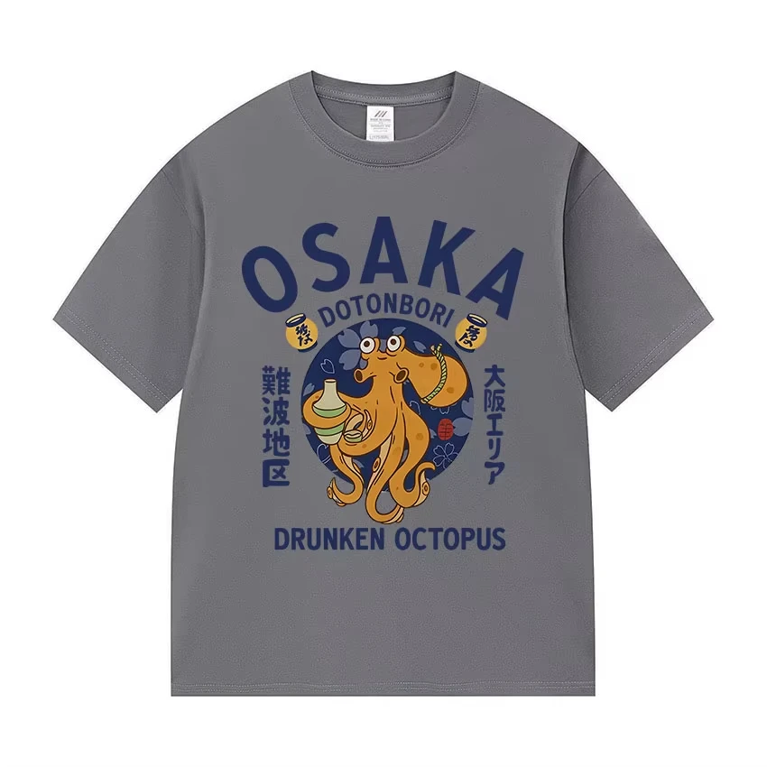 2026 New Japanese Osaka Dotonbori Drunken Octopus Food Lover Funny Graphic Men T Shirt Fashion High Quality Cotton T-Shirts Tops