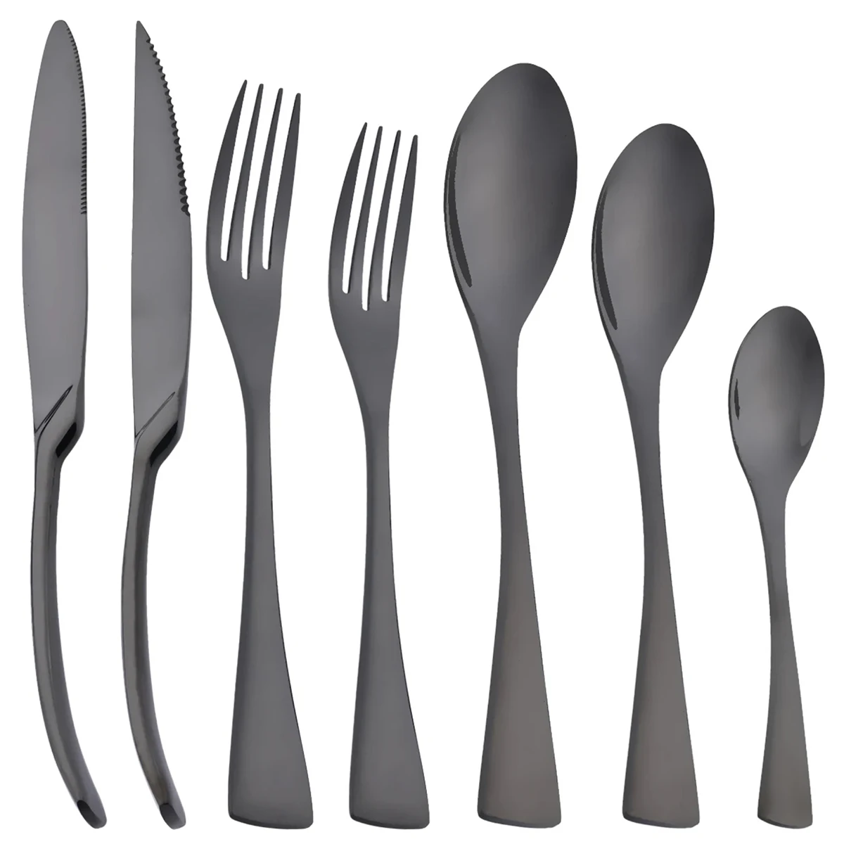 Black Mirror Talheres Set, aço inoxidável Talheres Set, Faca Bife, Garfo, colher de chá Louça, Western Kitchen Talheres, 7pcs