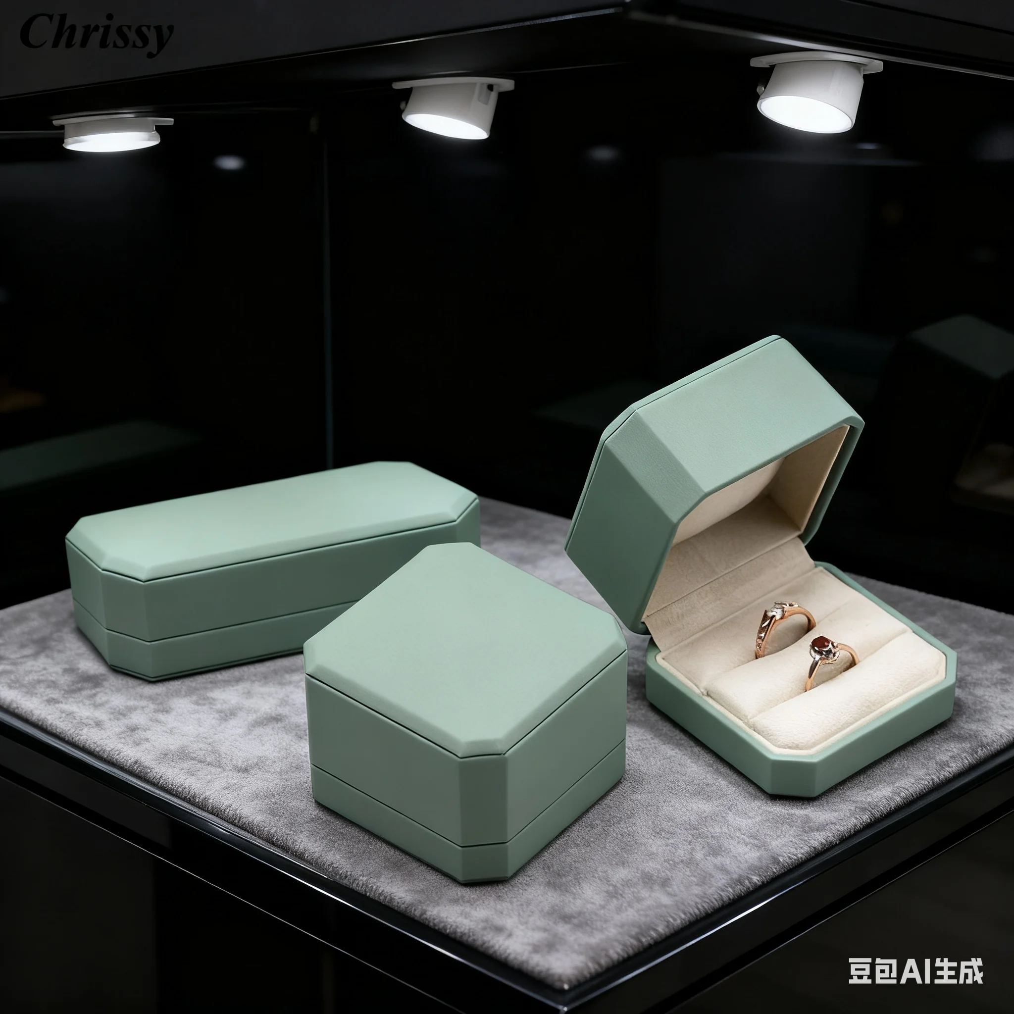 Light Green Engagement Earring Ring Box Organizer for Valentine Day Gift Wedding Ring Showcase Jewelry Packaging Wholesale