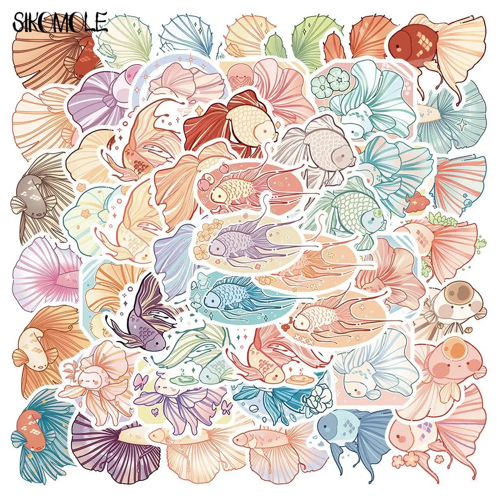 10/30/50pcs Cartoon Cute Colorful Goldfish Stickers Kawaii Fish Animal DIY Laptop Motorcycle Graffiti Sticker Decals Kid Toys F5