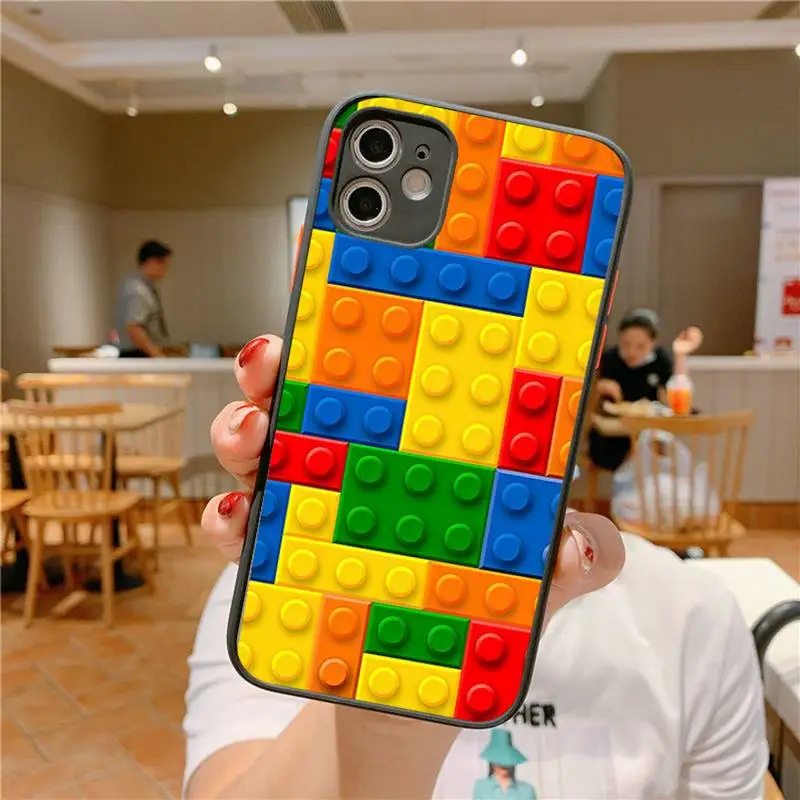 Toy Building Blocks Colorful Cute Kids Phone Case for iPhone 14 11 12 13 Mini Pro Max 8 7 Plus X XR XS MAX Translucent Matte