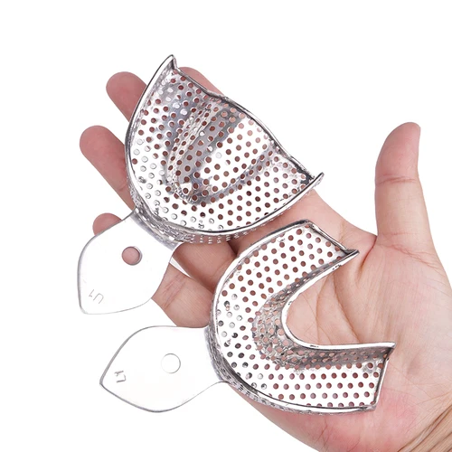 Imagen 2 del producto Bandeja de impresión Dental de acero inoxidable con orificio Autoclavable soporte para dientes superior e inferior bandeja de molde de yeso perforado herramienta de dentista