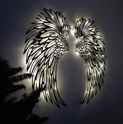 Black Angel Wings Metal Wall Hanging Art Deco with LED Lights Glowing Wings Wall Hangings Art Deco Iron Crafts Photo Prop