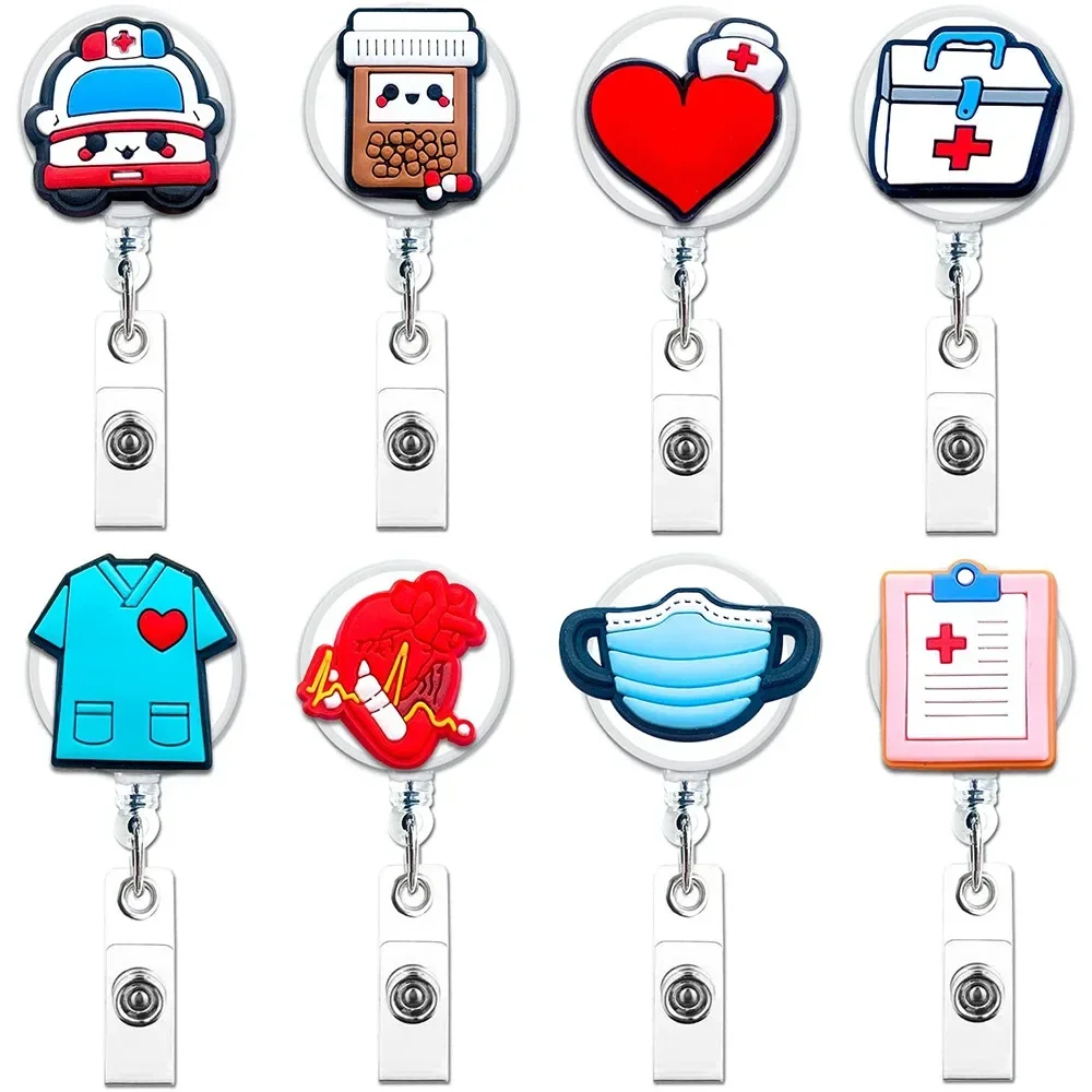 Retractable Plastic Badge Holder Reel Nurse Exhibition Enfermera Card Holder Doctor ID Card Chain Clips School Student Office