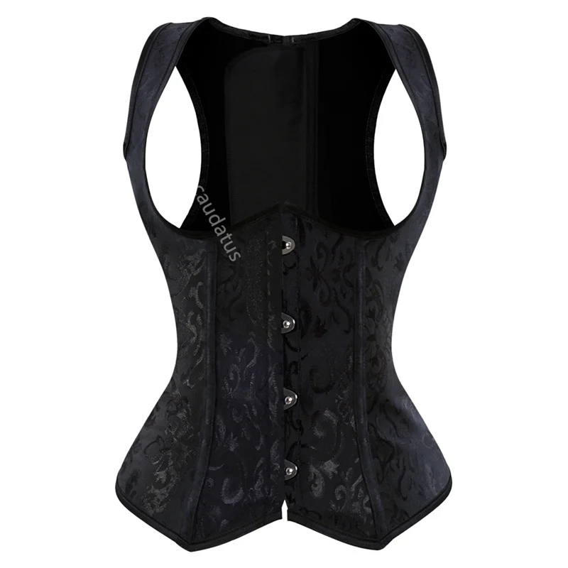 caudatus Underbust Corset Straps Top Shapewear Spiral Steel Boned Vest Sexy Jacquard Bustiers Outwear Pus Size White Black