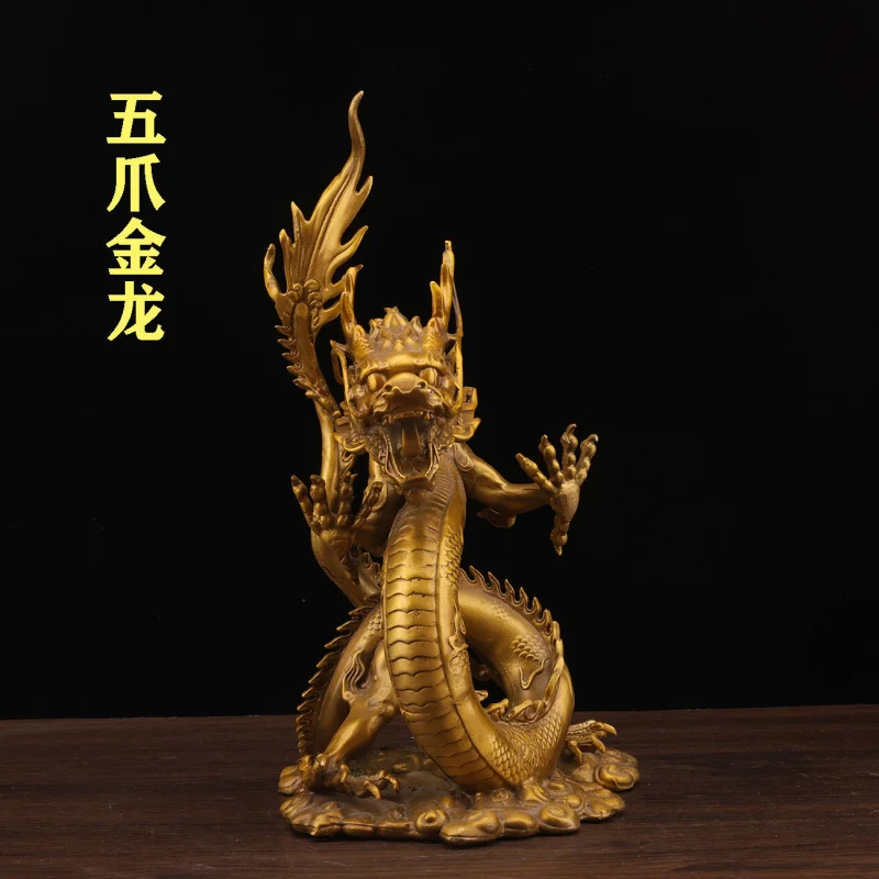 Pure Brass Ornament, Chinese Zodiac , Han , Office And Home Decor, Five-Clawed Golden , Green Dragon, L