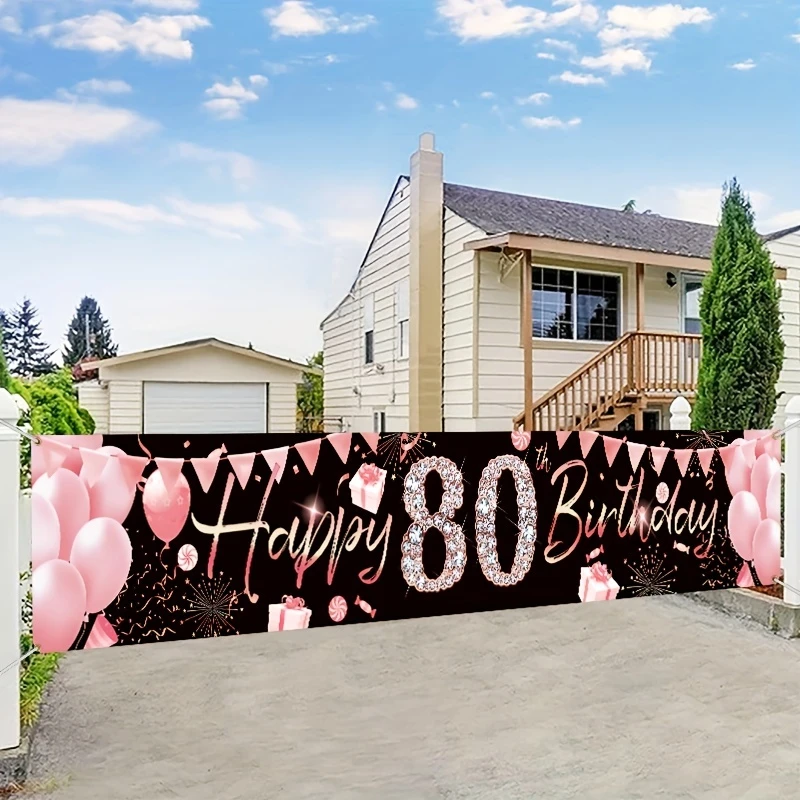 Happy 80th Birthday Yard Sign Banner Party supplies 80th Birthday Black Rose Gold decoration