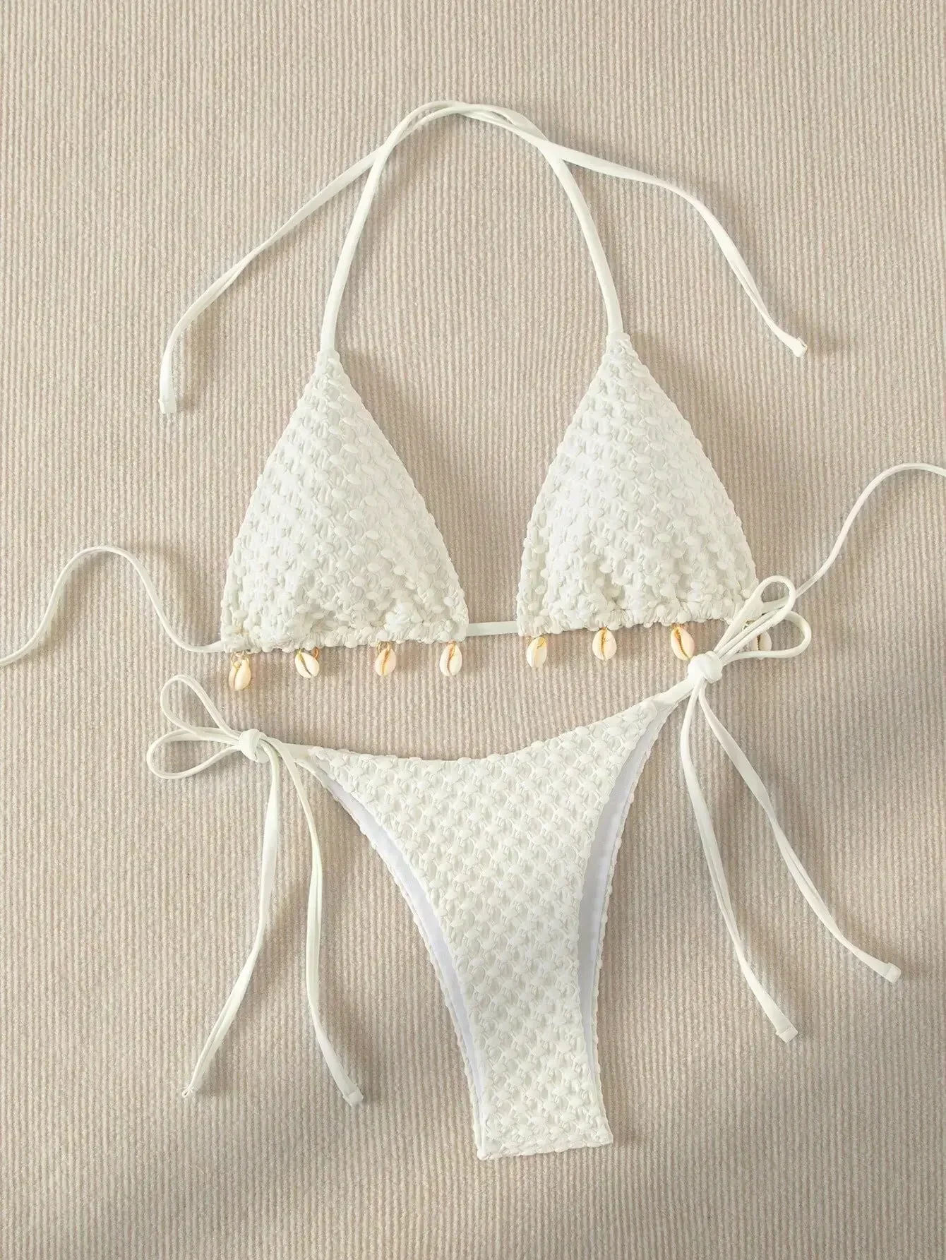 Conjunto de bikini sexy Traje de baño de diseñador de concha 2025 Blanco Negro Push Up Micro Bikinis Traje de baño de verano Traje de baño de triángulo lateral con lazo