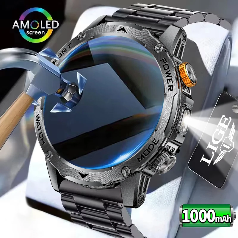 2026 Men Smart Watch 1.7-inch HD AMOLED Screen Custom Dial Clock Heart Rate Oxygen Sleep Health Monitor 100+Sports Fitness Watch