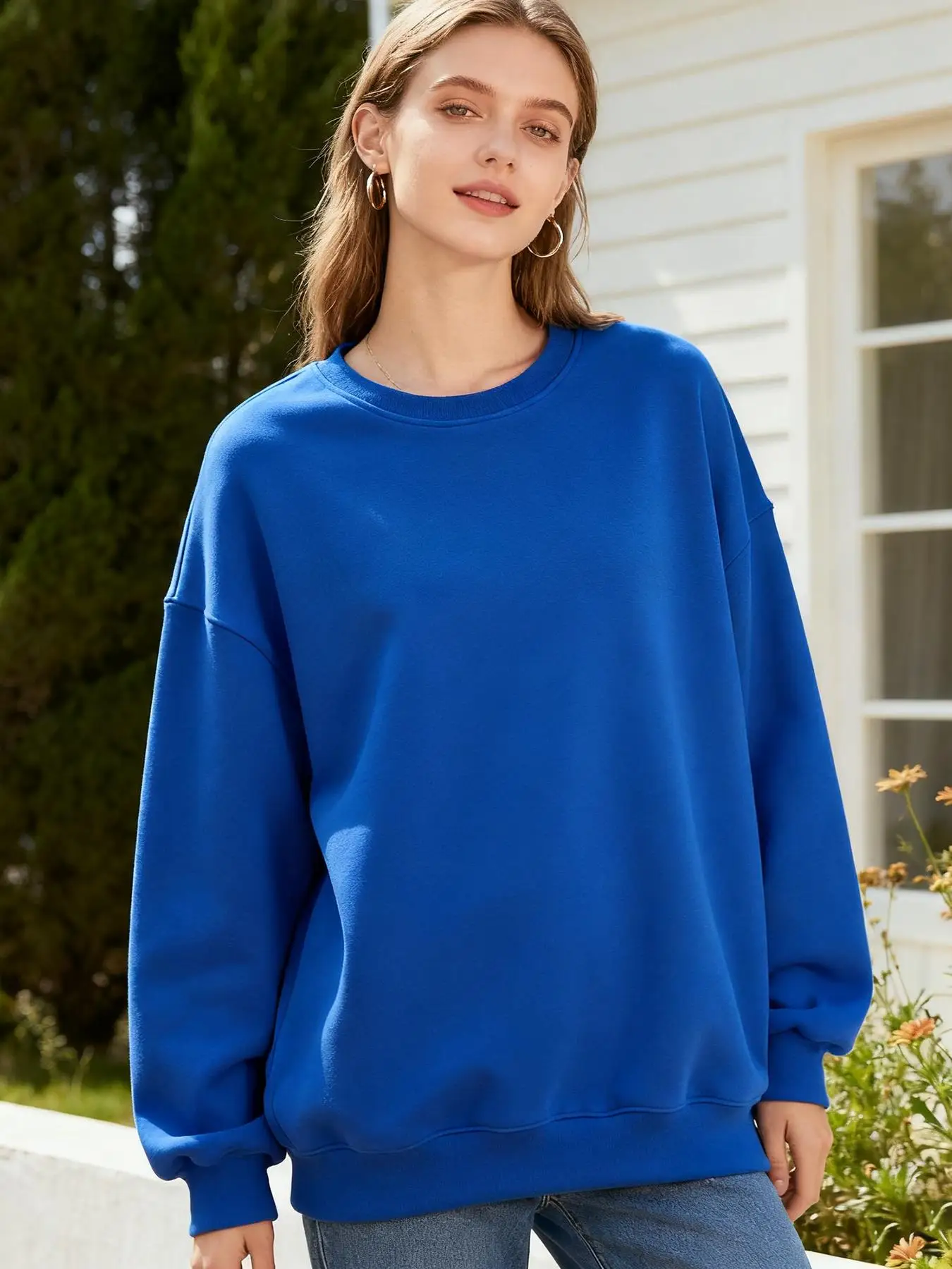 Mulheres oversized cor sólida moletom crewneck roupas de outono estilo rua hip hop roupas esportivas multicolorido velo pulôver