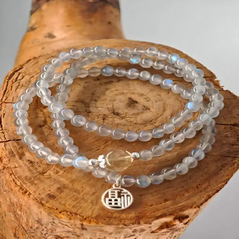 Silver Moonlight Blonde Hair Crystal Multi-Ring Bracelet Handmade Stackable Dainty Elastic Jewelry Gift For Women Men Daily Wear