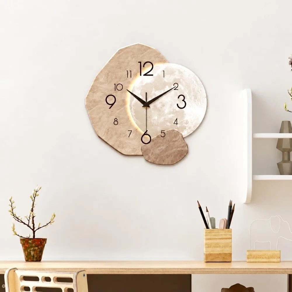 Moon Wall Clock Acrylic Material 2D Quartz Clock Multiple Suspension Methods Silent Quartz Movement Moon Shape Clock Living Room