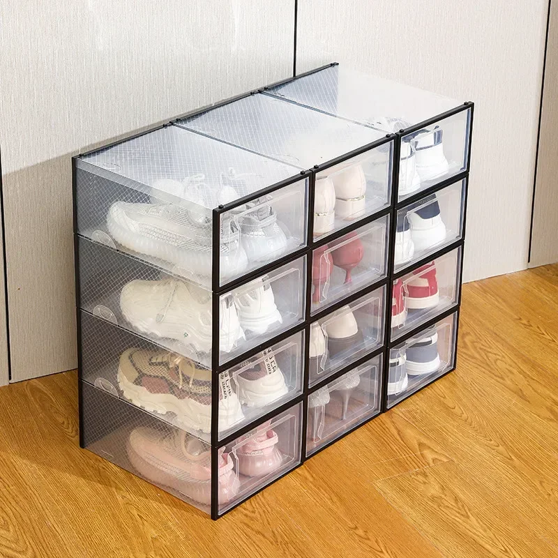 Transparent Shoe Box Dustproof Thickened Plastic Sport Shoe Storage Box Stackable Cabinet Transparent Storage Rack for Groceries