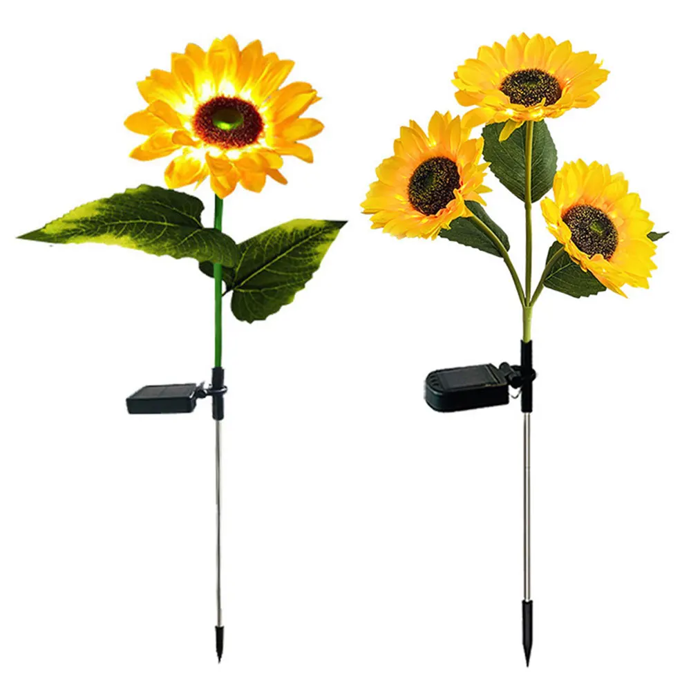 1/3 Head LED Solar Simulation Sunflower Lights Garden Yard Lawn Night Lights Landscape Lamp Home Decoration  Flower Light