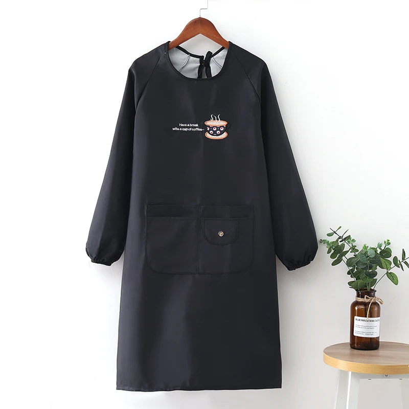 Waterproof Apron Adult Female Fashion Oil-proof Coverall Home Kitchen Cute Japanese Long-sleeved Overalls Apron