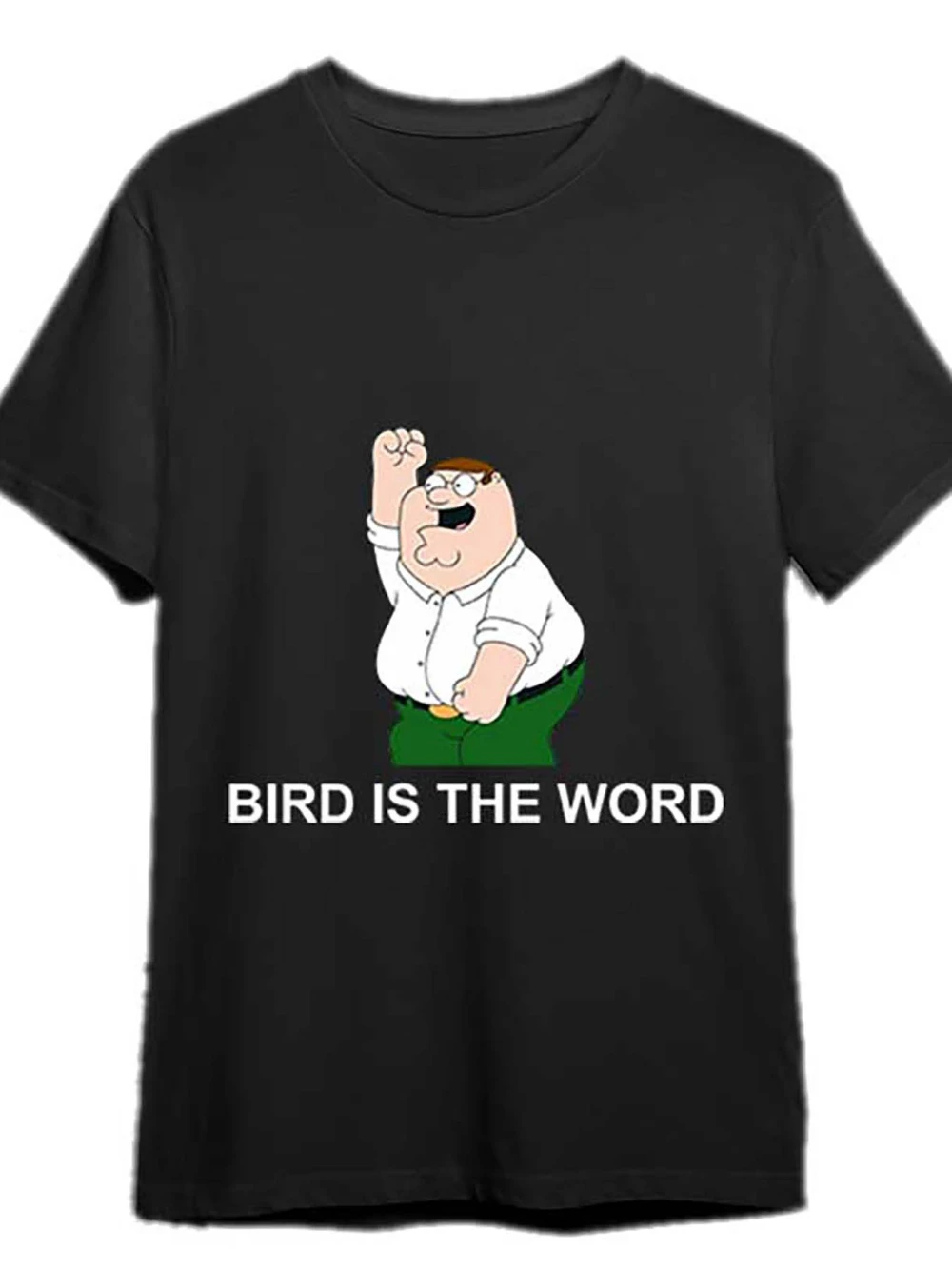 

Family Guy Peter Griffin BIRD IS THE WORD Graphic T-Shirt Black Casual Short Sleeve Tee Men Women All-Season Short Sleeve Shirt