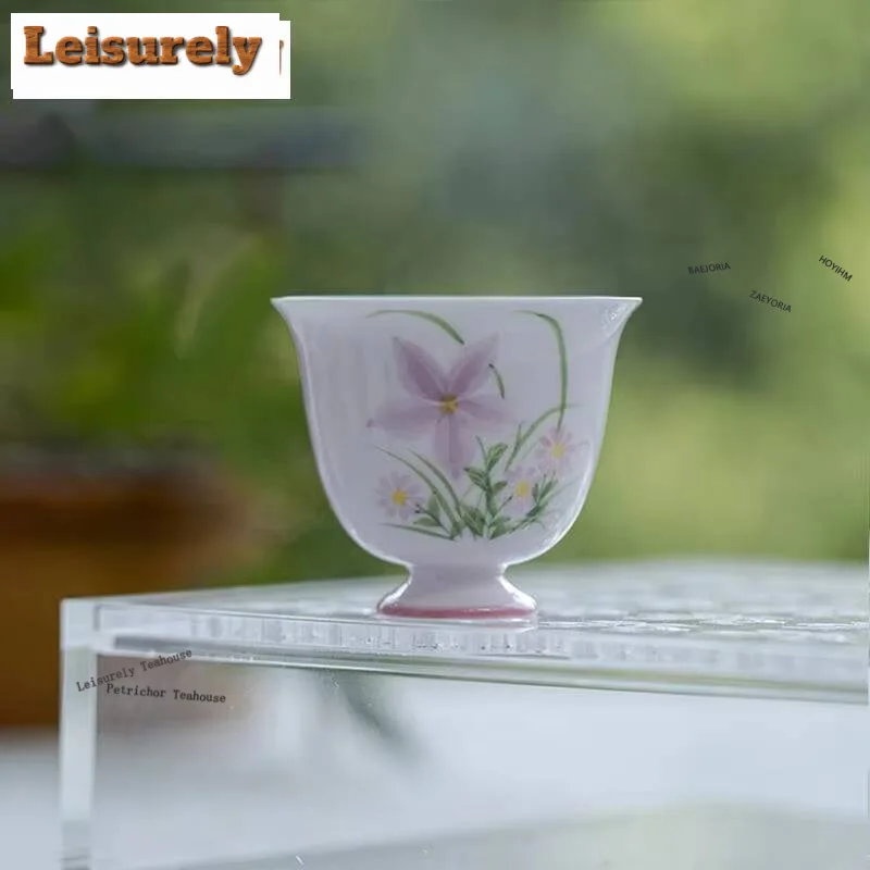 2pc/lot Apricot Powder Ceramic Master Cup Boutique Hand-painted Tea Cup Small Tasting Mug Aesthetic Tea-calix Tea Items 50ml