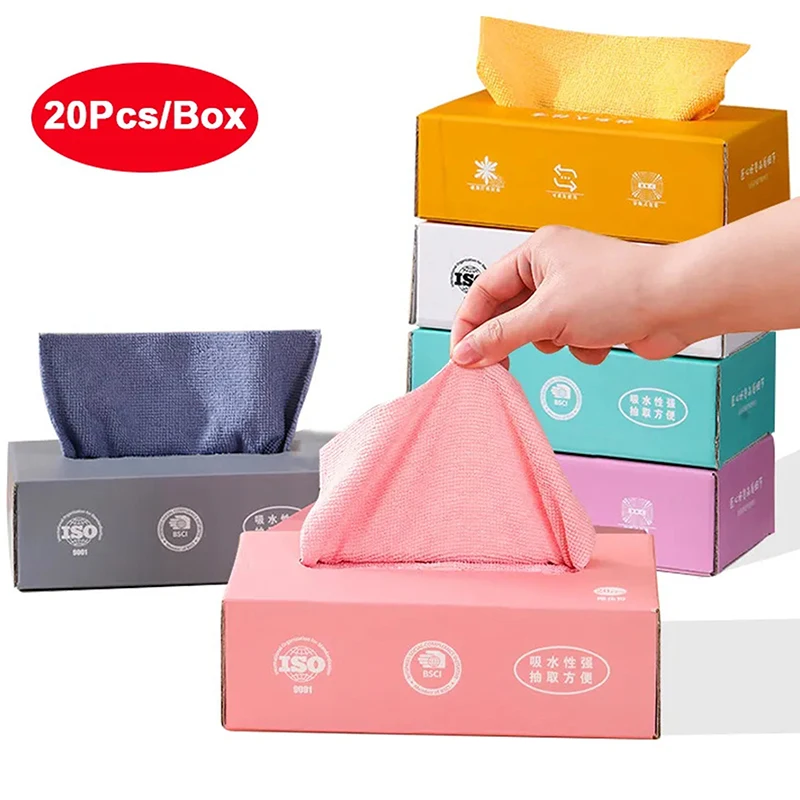 20PCS/Box Microfiber Towel Absorbent Kitchen Cleaning Dishcloth Non-stick Oil Dish Rags Napkins Tableware Home Cleaning Towels