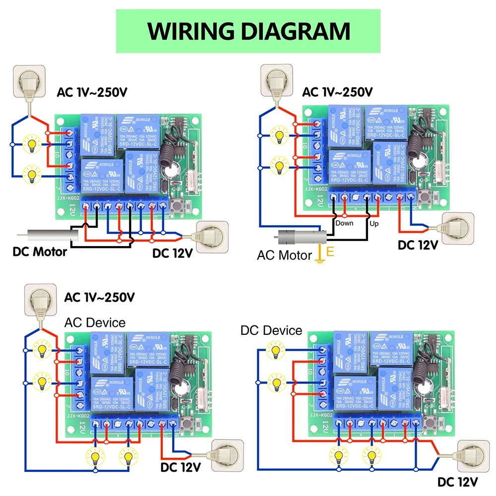 RF uniwersalny przełącznik zdalnego sterowania DC 12V 4CH 433Mhz moduł przekaźnika odbiorczego i 50m nadajnik światła/garaż/kurtyna/silnik