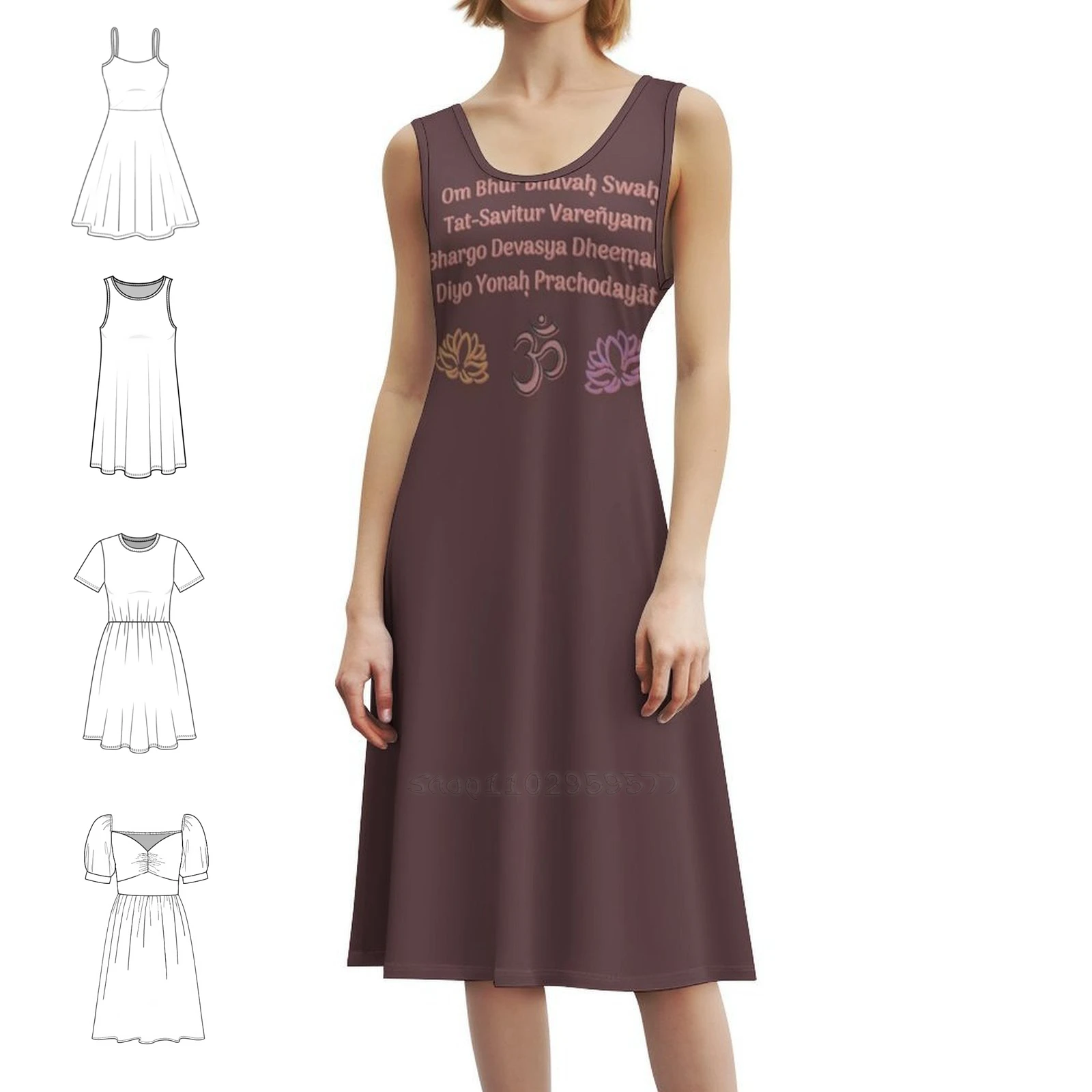 

Гейатри Мантра Ом Символ Лотоса Иллюстразия V2 Винтажное богемное платье с пышными рукавами или варианты без рукавов для женского платья