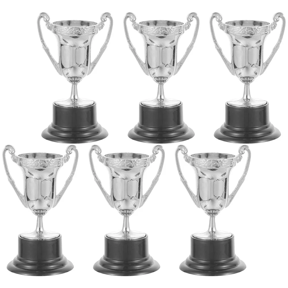 6 Pcs Mini Trophy Winner's Simulation Party Small Delicate Silver Stage Performance Plastic Props Reward Decor Gift Competition