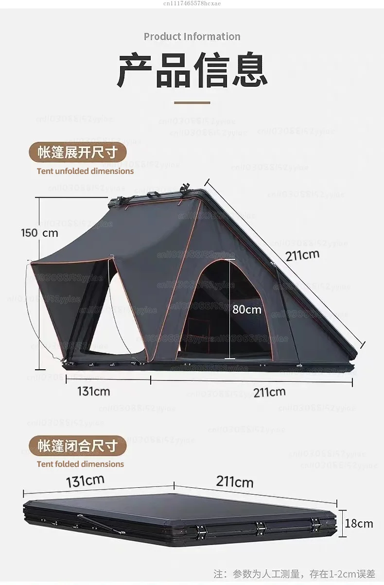 Lightweight Triangular Hard-shell Tent, Folding Top Tent, 2-person Aluminum Alloy Car Camping Hard-shell Top Tent