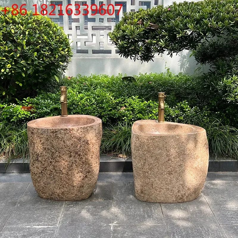 YAOOutdoor Stone Wash Basin Integrated Column Sink for Kindergarten Art Studio Garden Pool Freestanding Pedestal Hand Washing