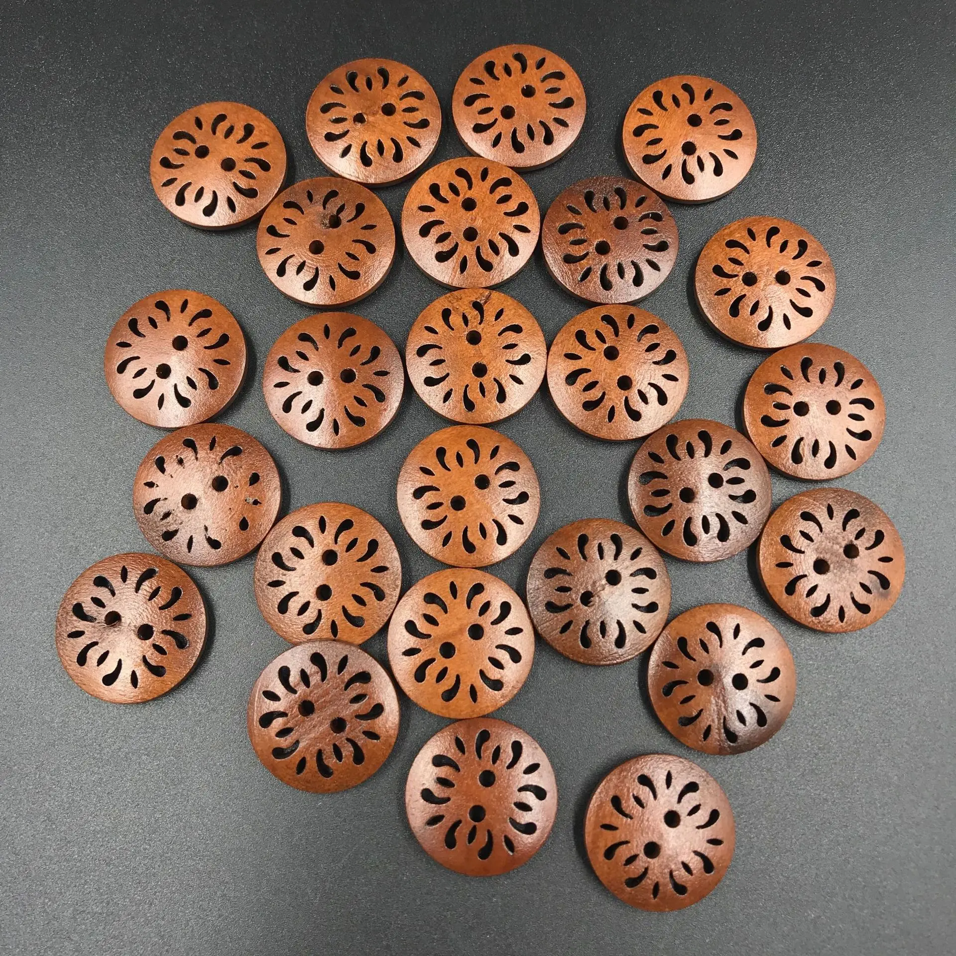 50-Pack Vintage Wooden Buttons  Handmade Hollow Two-Hole Buttons for Shirts, Suits & Scrapbooking