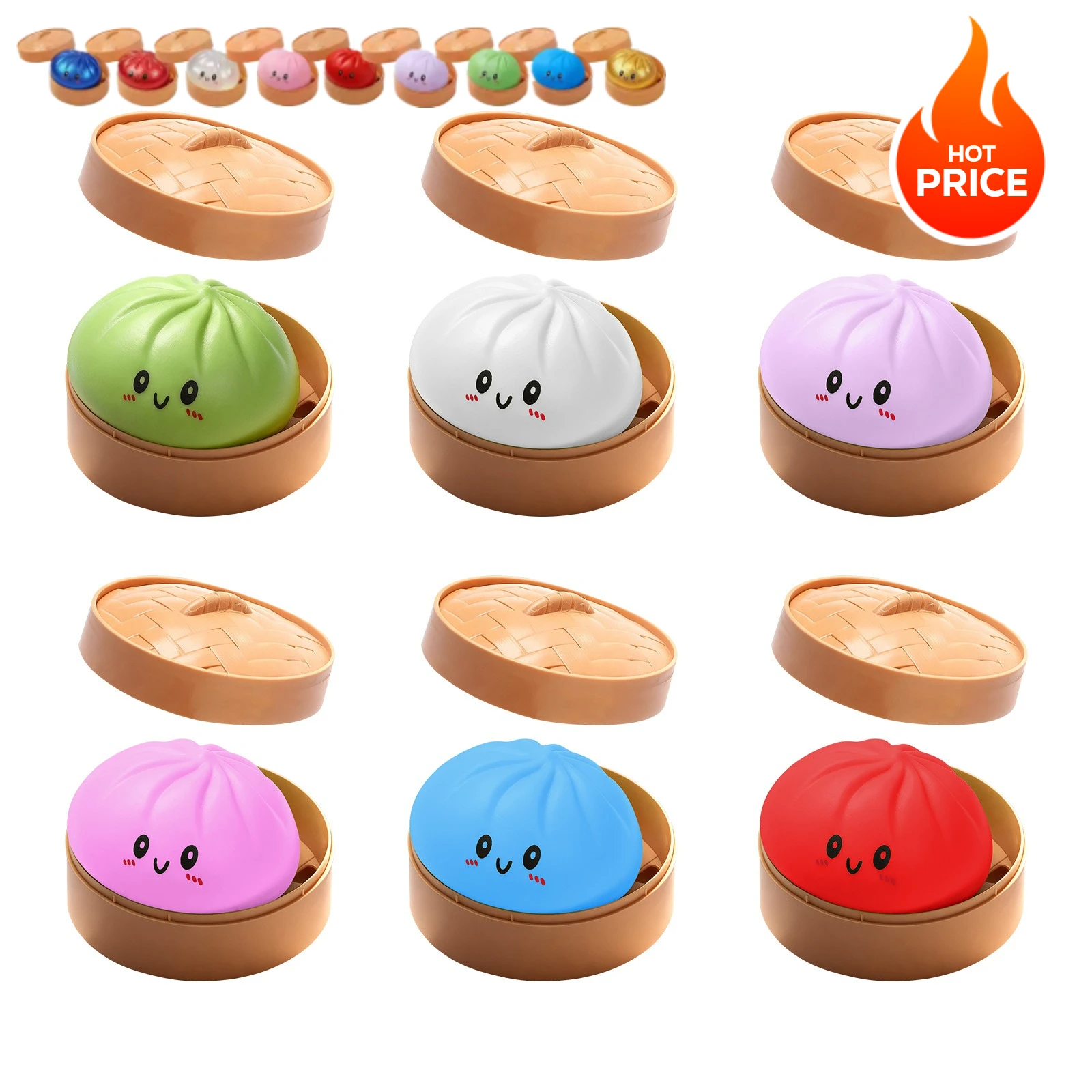 

2026 Realistic Giant Dumpling Squeeze Toy with Bamboo Steamer Soft TPR Dough Ball Decompression Fidget Toy Funny Creative Gift