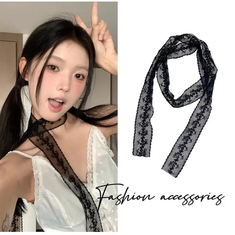 Süßes Blumen-Spitzen-Halsband, Dekoration für das Anziehen, Haarband im koreanischen Stil, transparentes langes Band, Kopftuch – Detail 9