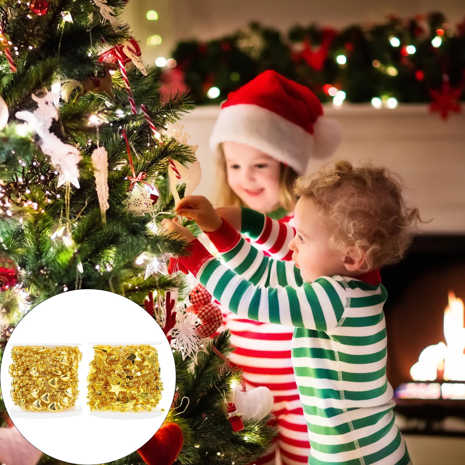 

2Pcs Christmas Tree Decor String ABS Electroplating Plastic Beads Wreath Hanging Pentagram Love Shape Long Time Shape Color