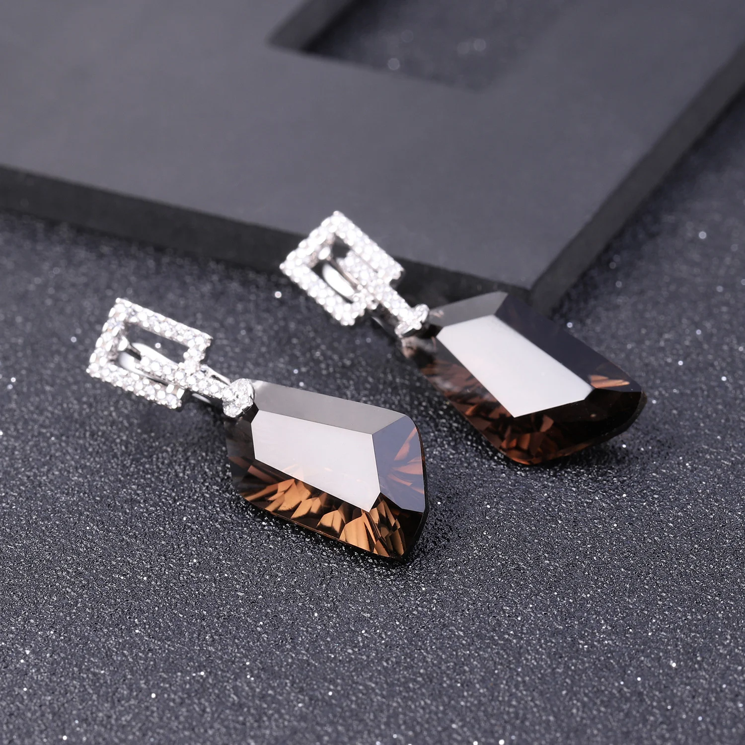 real brand genuine jewels Luxury Premium Tea Crystal Fashion Design Sense s925 Silver Shaped Large Carat Natural Earrings high q